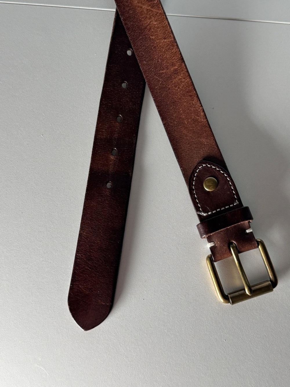 Classic Brown Leather Men's Belt with Brass Buckle